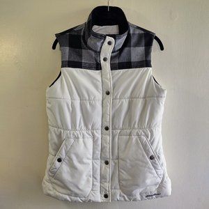 Eddie Bauer Vest  Winter White w/ Black & Gray Plaid  Size Medium Tall